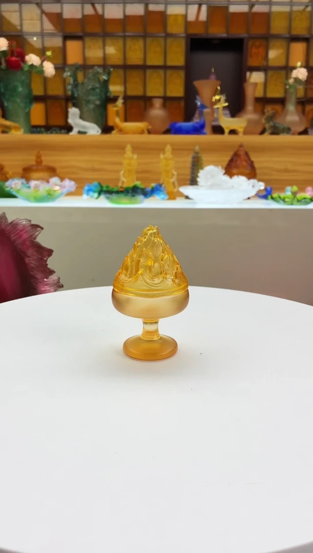 手工艺品琉璃琥珀色博山香炉10*6*4公分【特价福利】