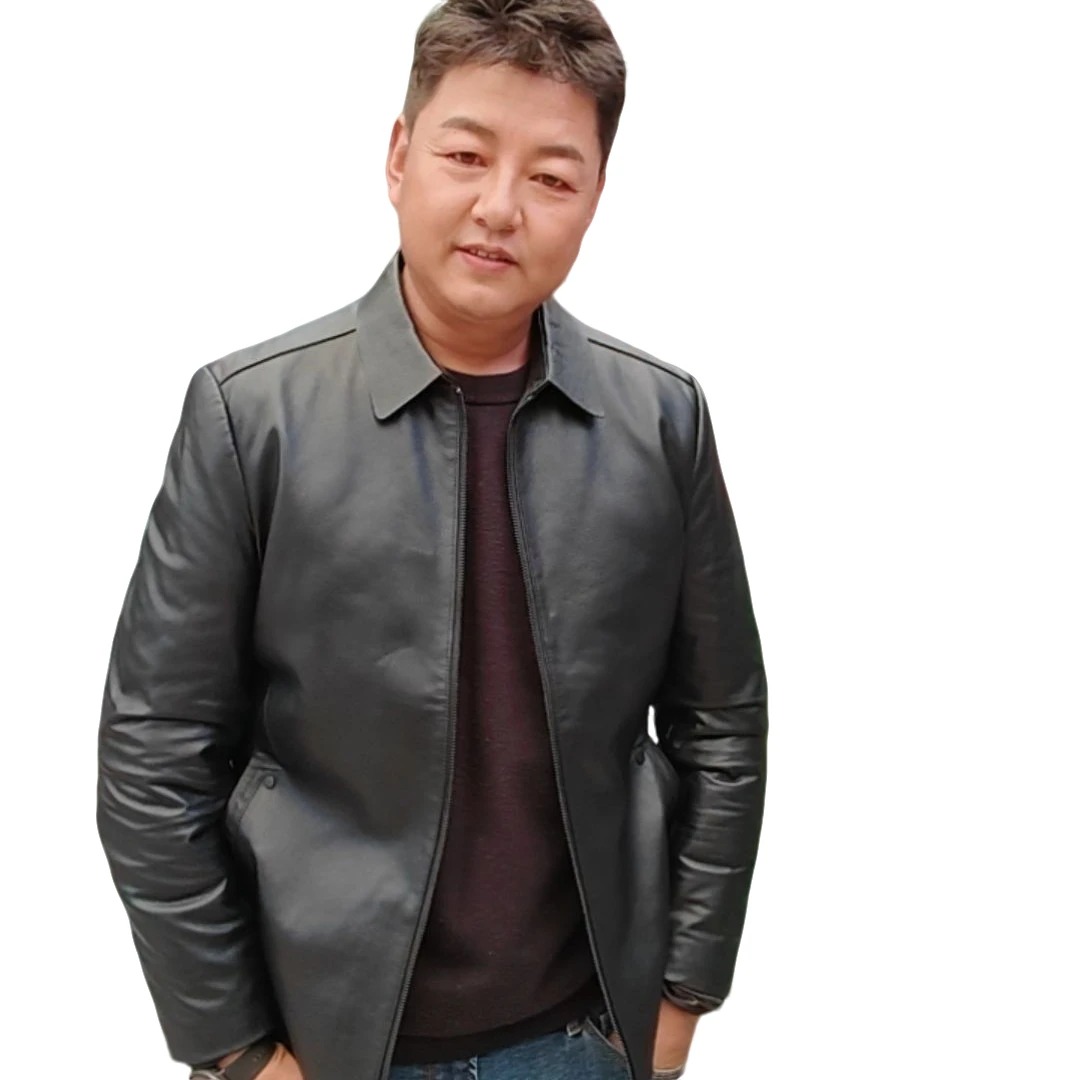 （格桑大哥）推荐的翻领男贴袋商务皮衣秋季冬款老人可脱卸领