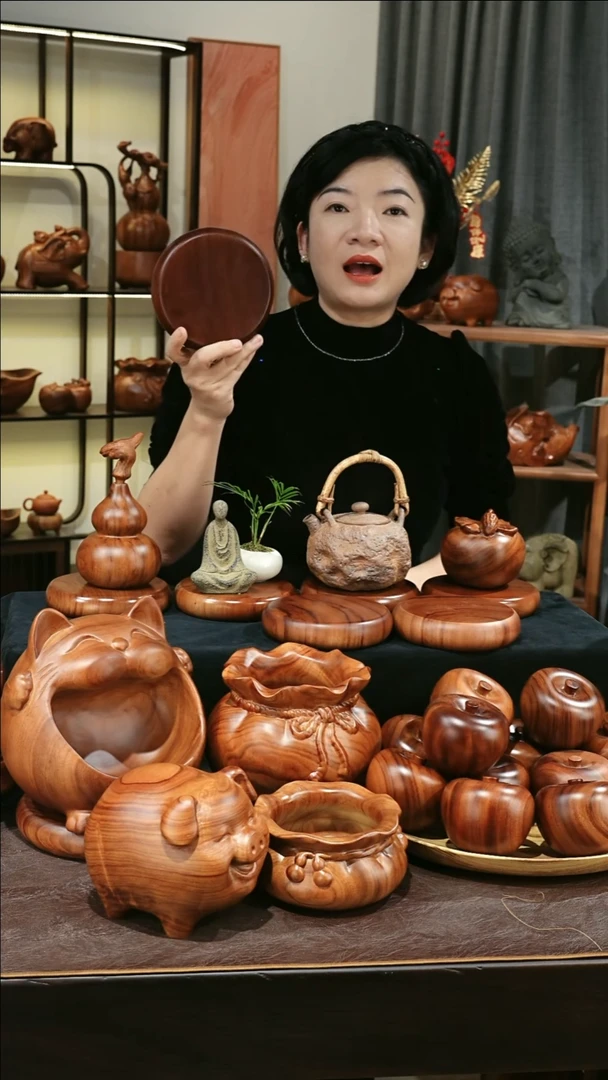 木15公分MB061-2福鼓底座摆件大号微瑕随缘发其一