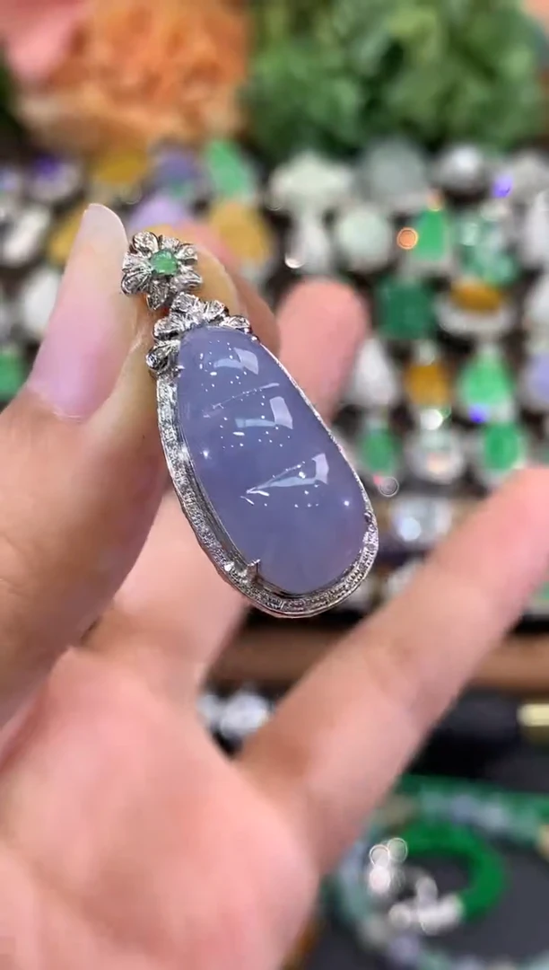 吊坠(不含链)18K金镶嵌翡翠B103 紫货有色差