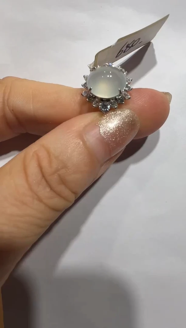 银S925镶嵌戒指翡翠925银镶A货翡翠戒指