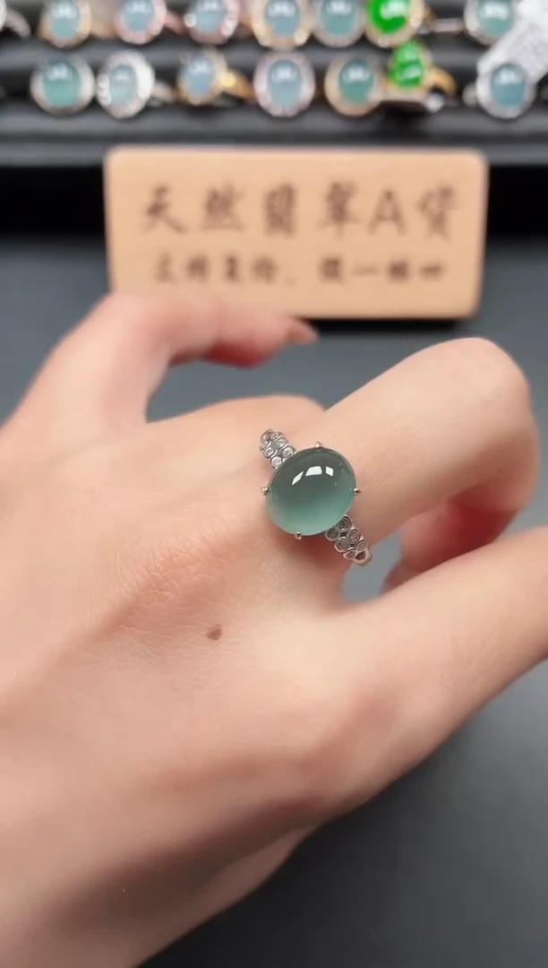银S925镶嵌戒指翡翠1
