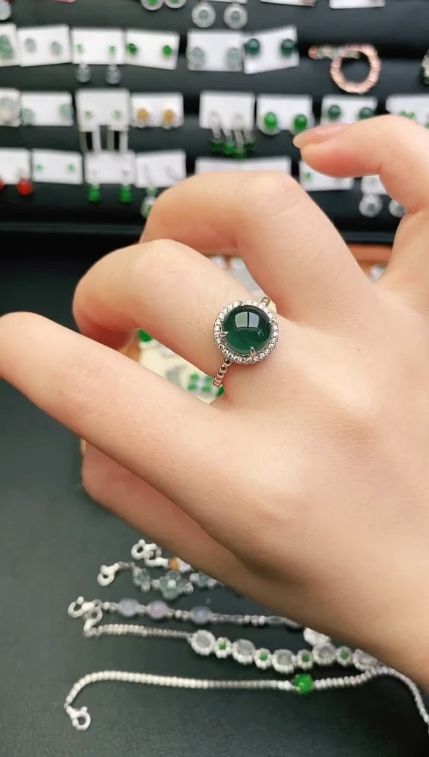 银S925镶嵌戒指翡翠0