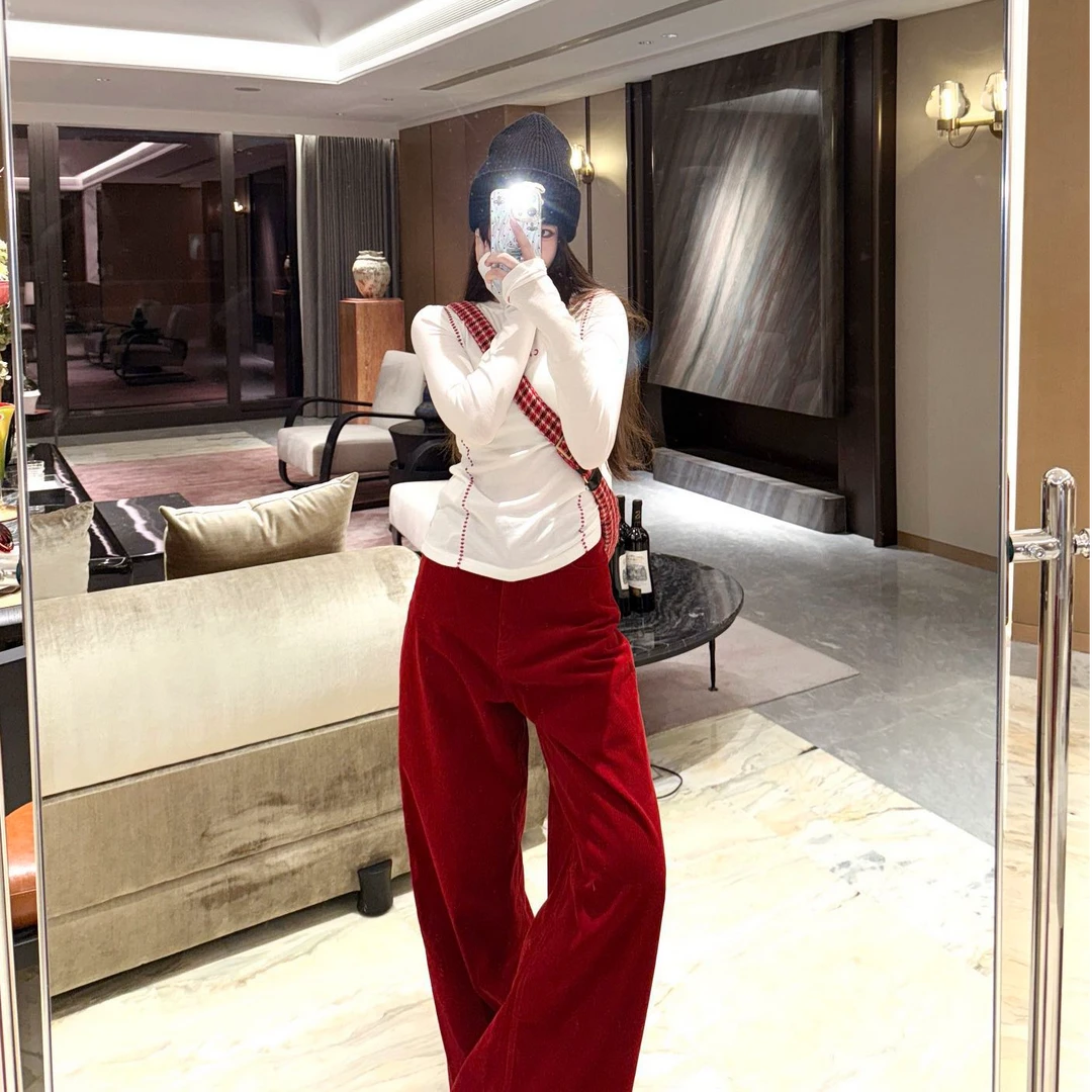 韩系别致撞色洋气气质长袖打底显瘦2025新款秋季小众设计感上衣潮