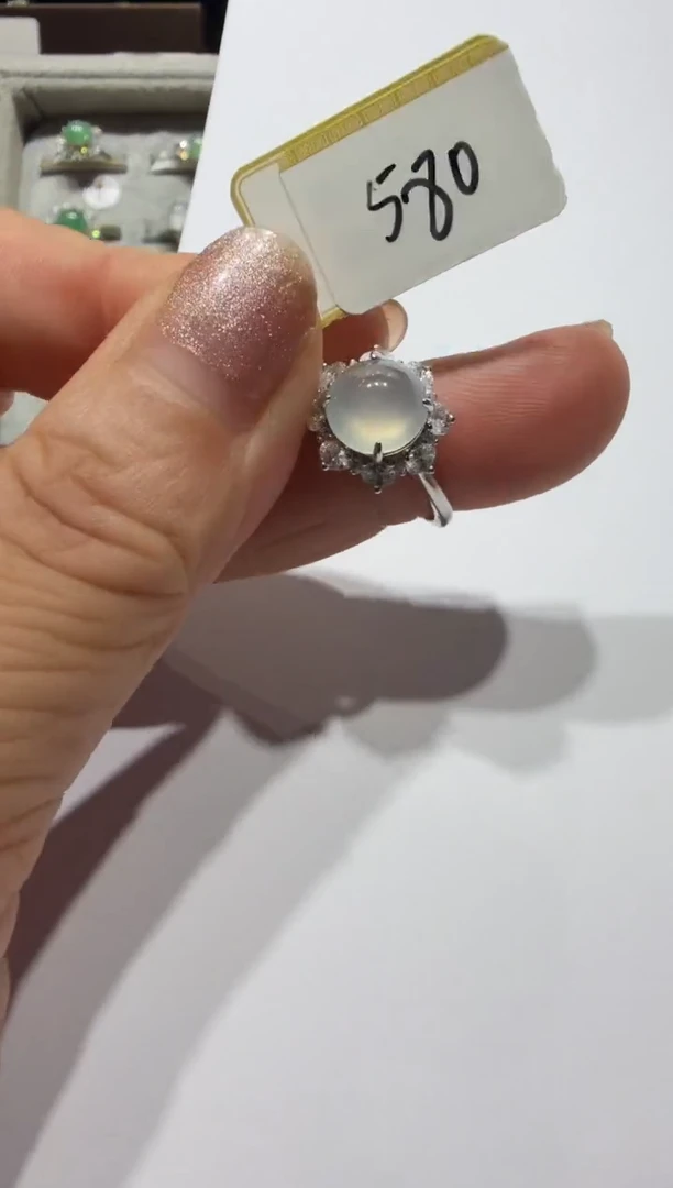 银S925镶嵌戒指翡翠925银镶缅甸A货翡翠戒指