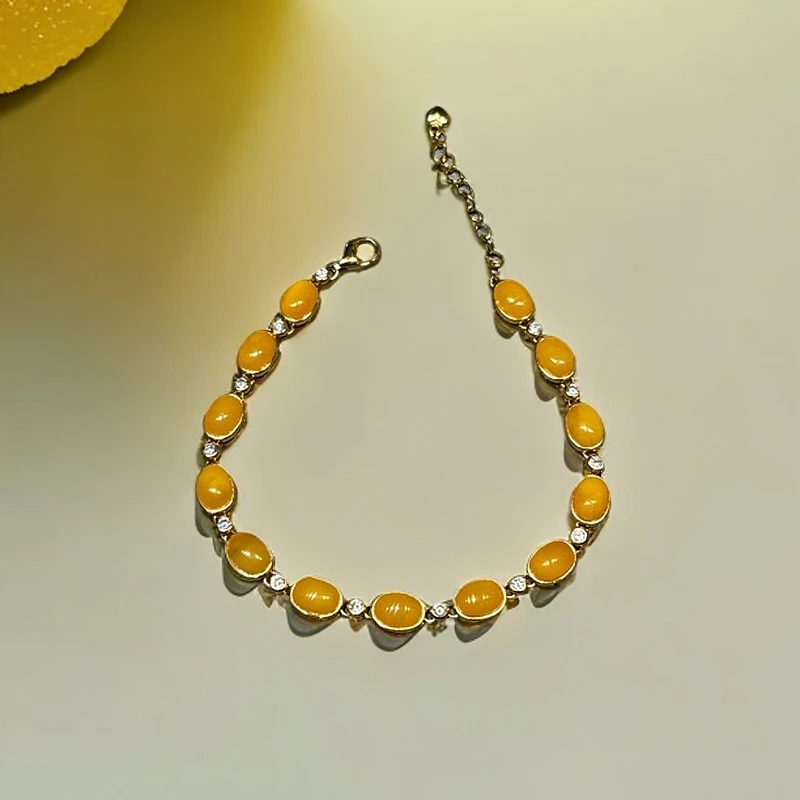 银s925镀金镶嵌蜜蜡手链YM60