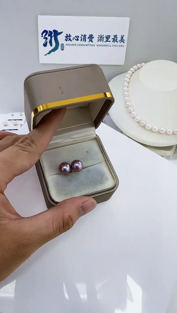 银S925镶嵌淡水珍珠DA y117 紫珠耳钉10