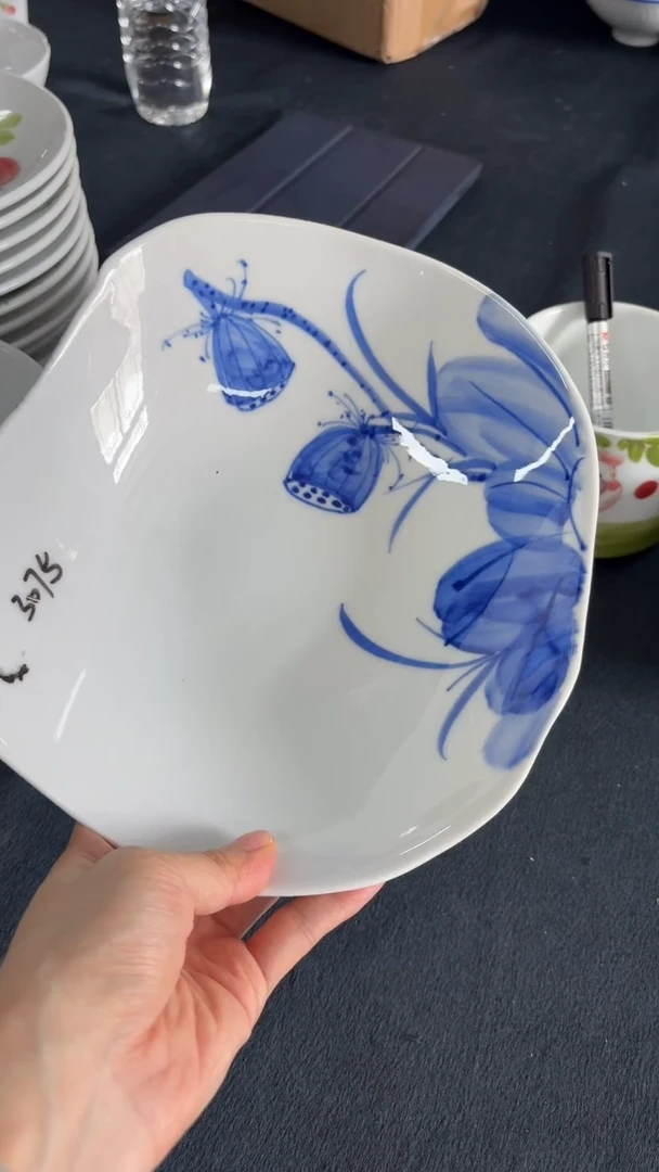 瓷片用****5景德镇高温陶瓷食品级手绘釉中彩-荷叶盘