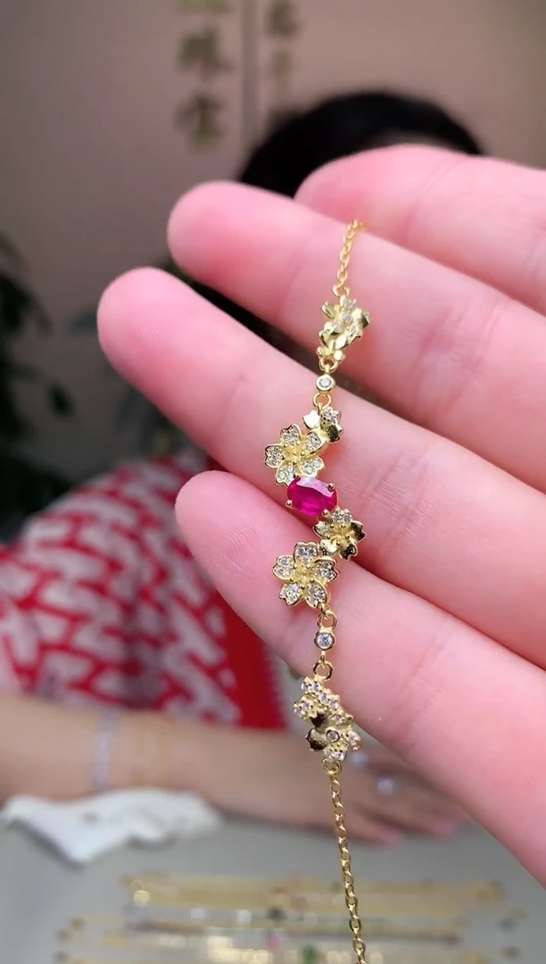 银S925镶嵌手链红宝石手链