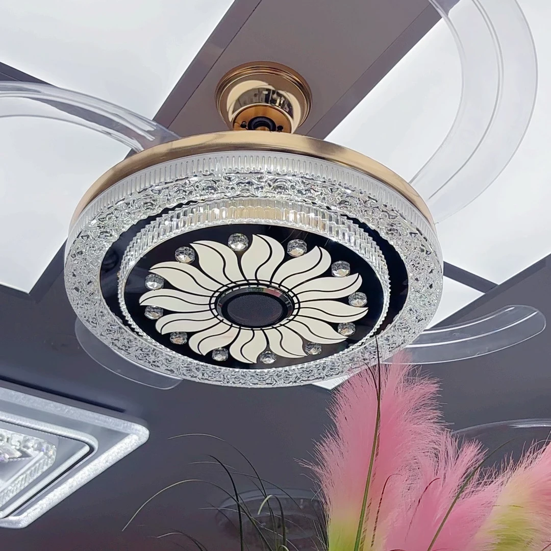 7136新款餐厅水晶风扇灯卧室极简一体隐形风扇灯灯具灯饰最新款