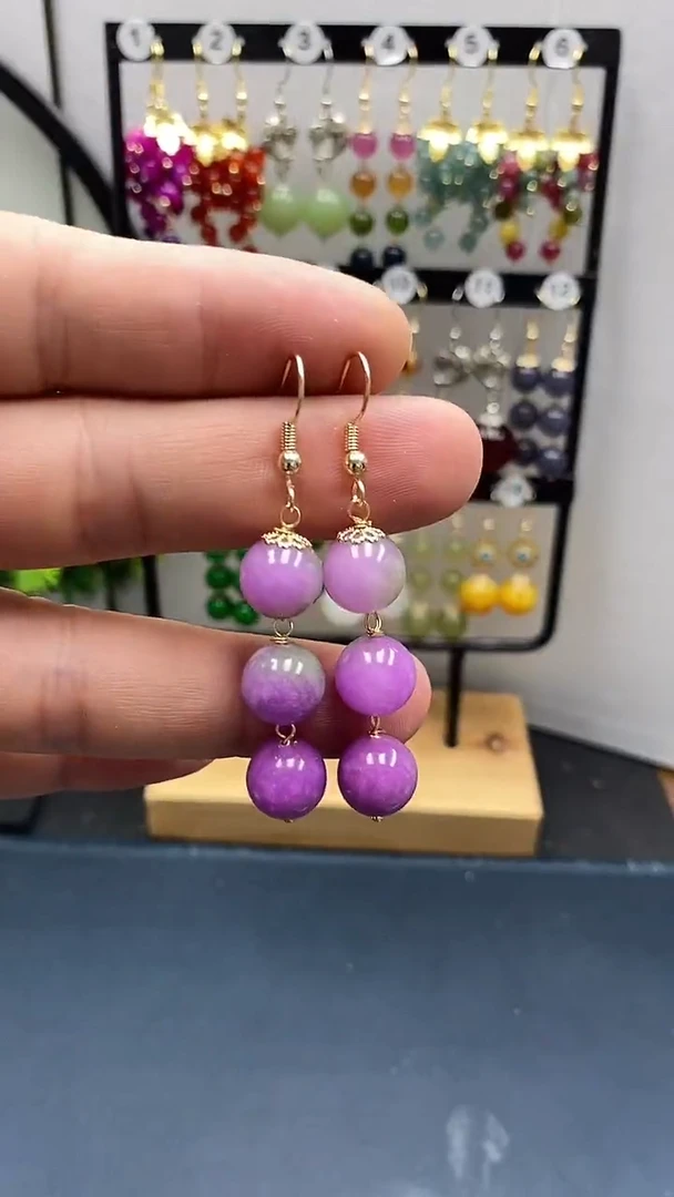 翡翠银S925镀金镶嵌耳饰尺寸10mm连珠00