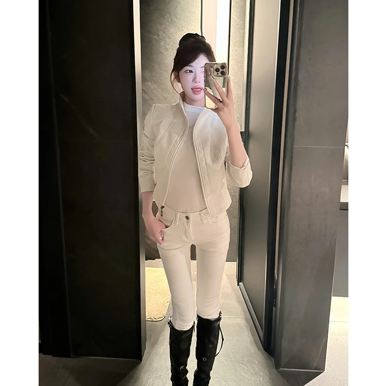 175高个子加长版180白色紧身小脚裤女秋冬加绒弹力高腰显瘦牛仔裤