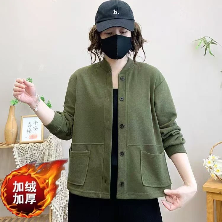2025中老年新款春秋薄绒外套上衣女外套春秋妈妈装洋气短款加厚保