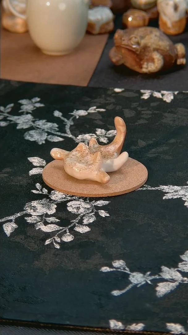 孤品 裸烧柴烧 飞翔的小猫咪 茶宠