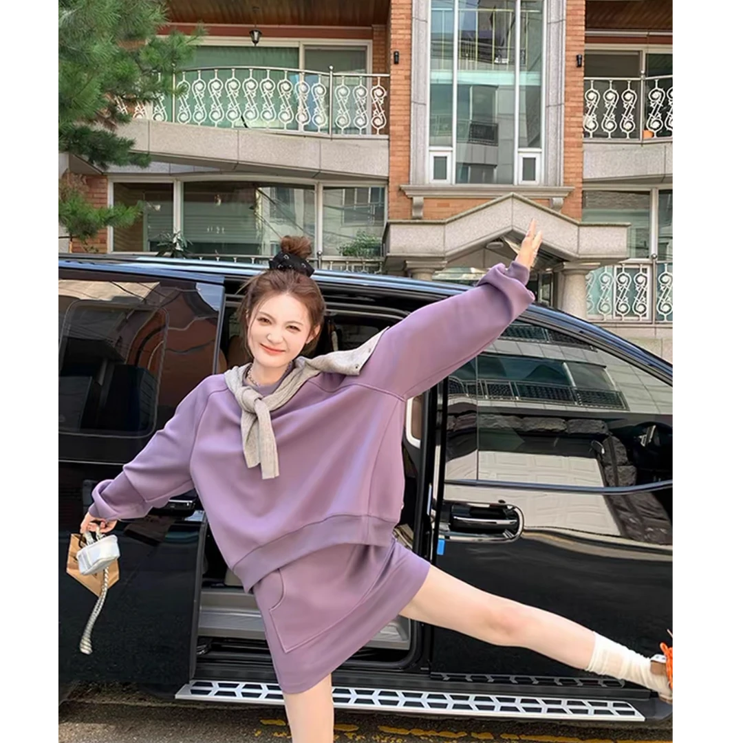 Y1507#秋冬新款慵懒风圆领长袖卫衣半身裙两件套