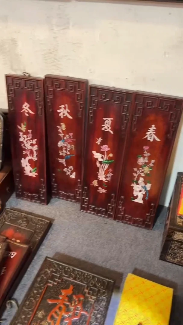 非洲紫檀（红花梨）春夏秋冬50x58cm四条屏50x58cm四条屏