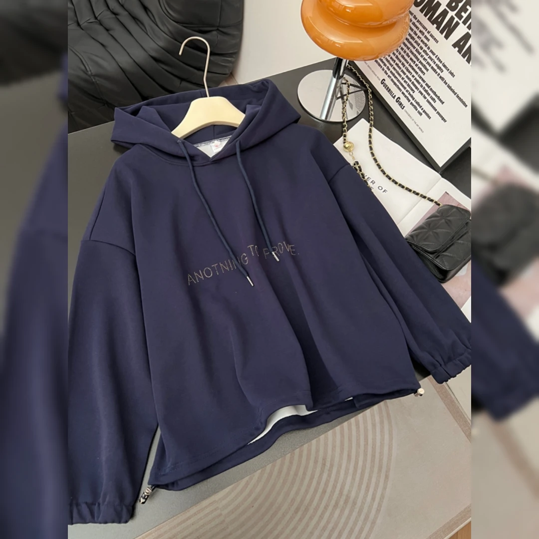 大码女装韩版字母连帽卫衣长袖女2025秋季胖mm时尚高品质减龄上衣