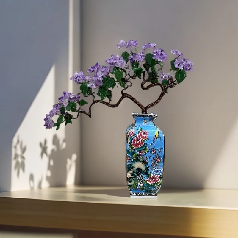 【岩岩手工坊】新中式手绘百鸟朝凤紫晶树居家办公