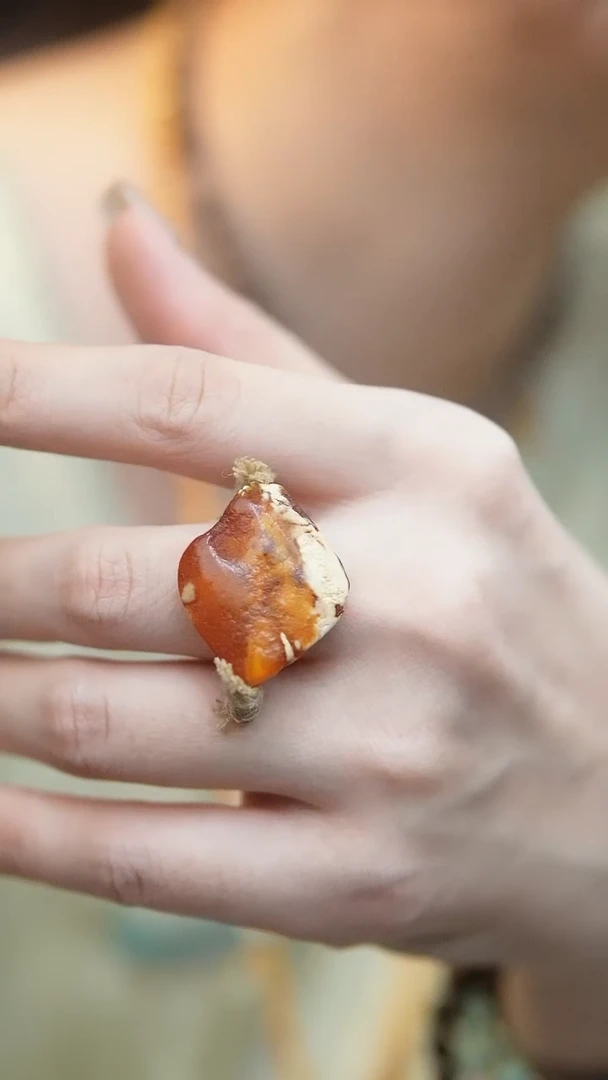 裸石蜜蜡未镶嵌*蜜蜡原石戒指*百搭设计款