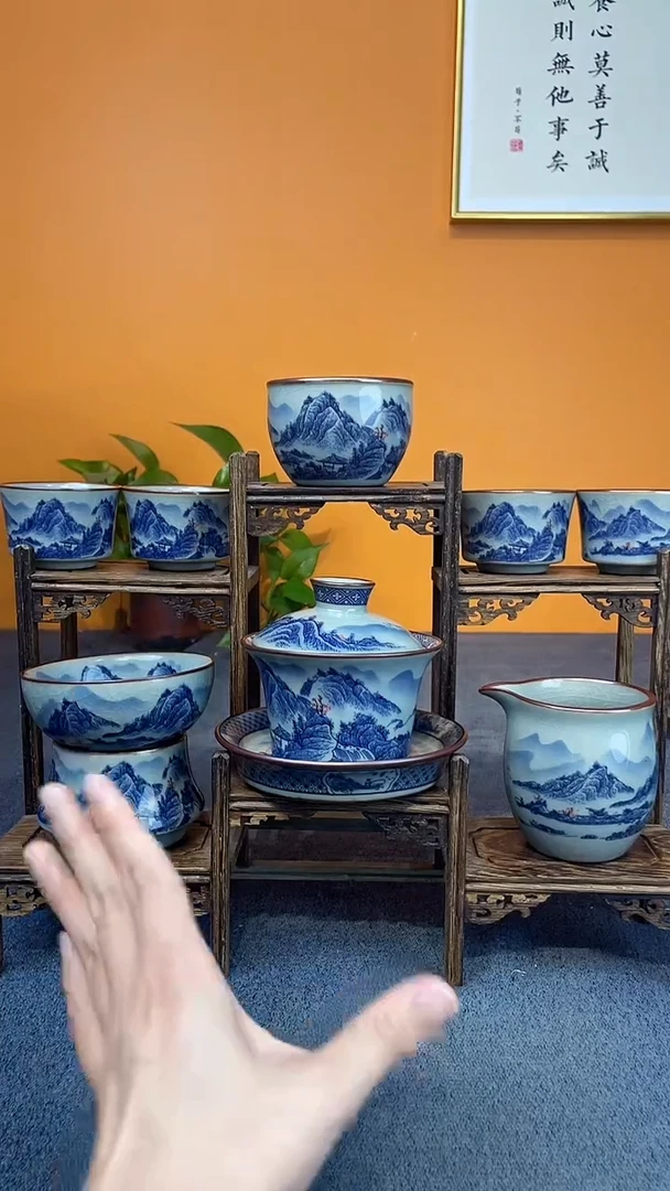陶瓷景德镇釉下青花八件套