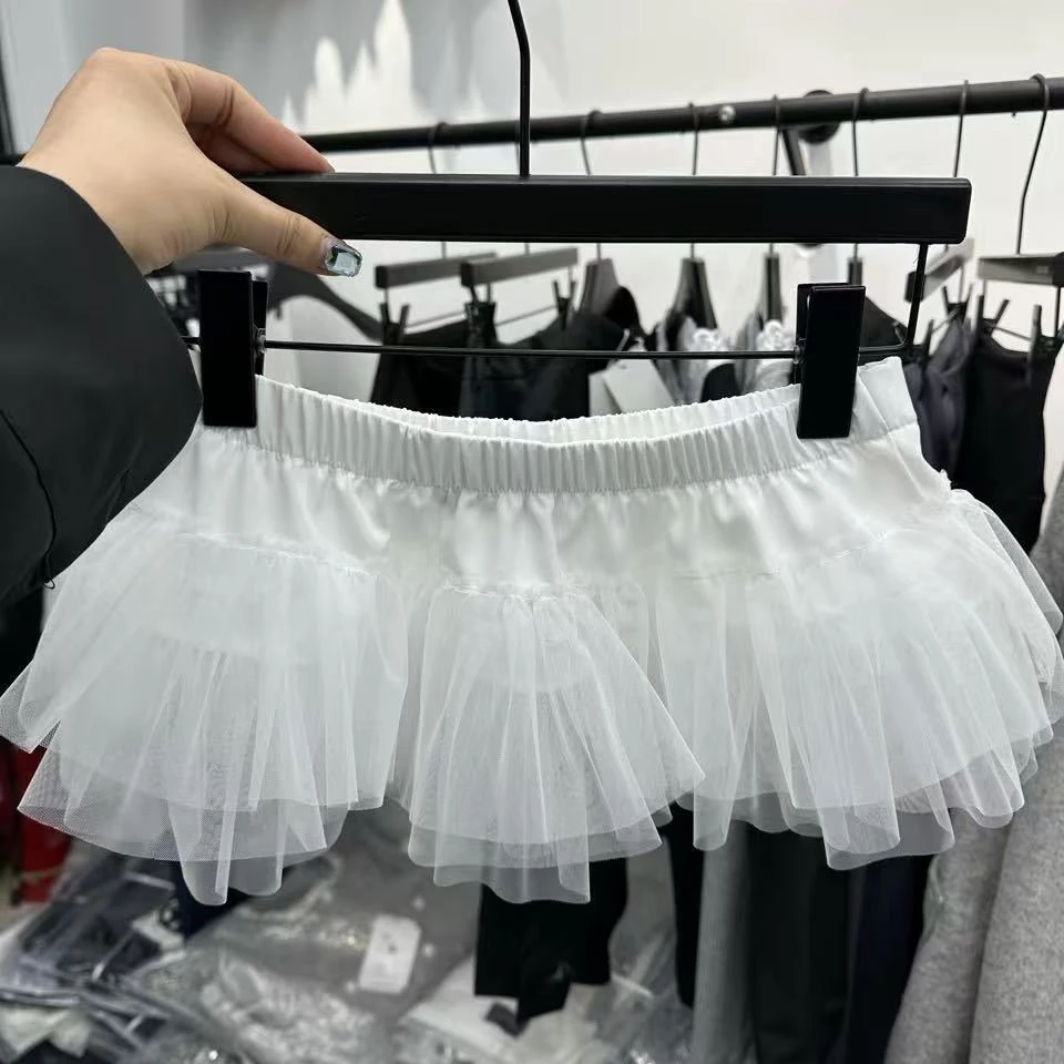 24188-1春季网纱屁帘裙裙子时尚百搭纯色网纱裙不规则