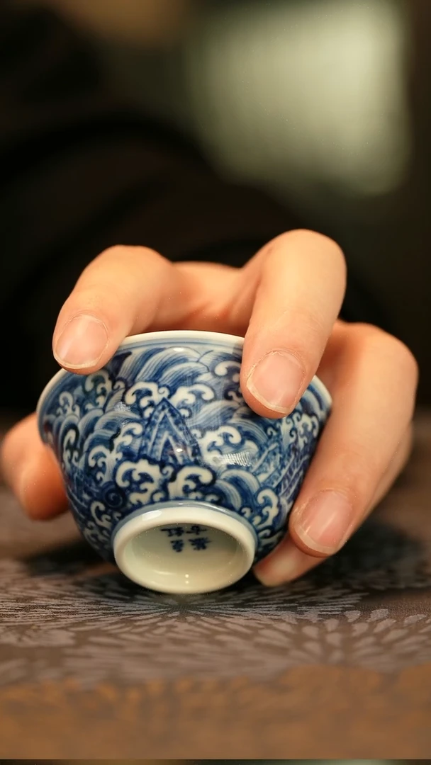 中式仿明江崖海水铃铛杯
