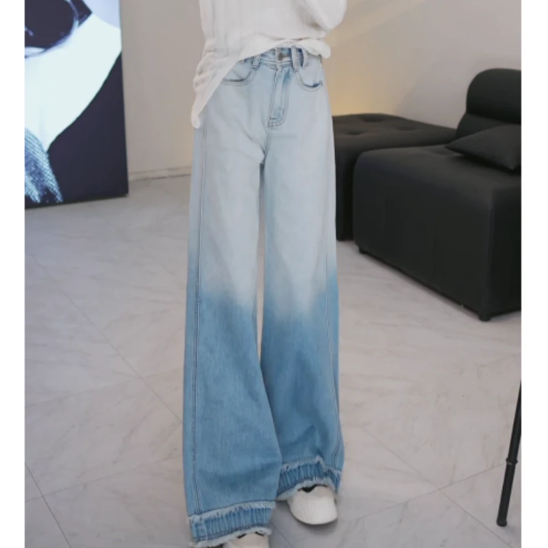2025新款百搭渐变色阔腿裤牛仔裤中高腰显瘦宽松百搭LK2501853
