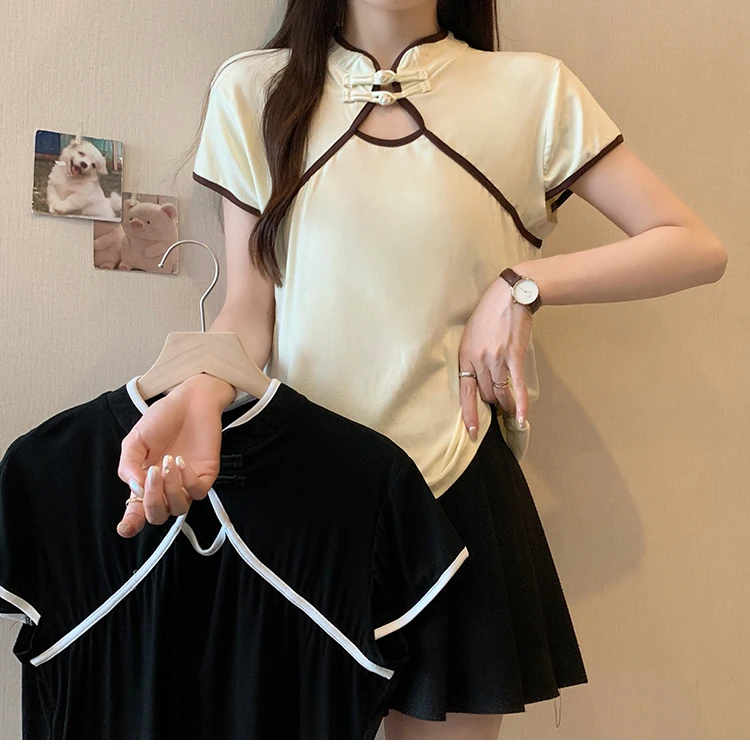 3724大码女装新中式夏装气质镂空设计感中国风短袖小众3090