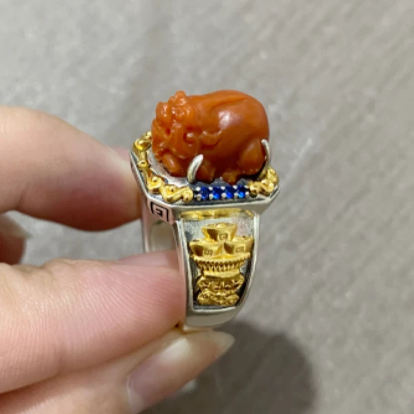 【卓美】925银南红貔貅戒指/个ZJH-1723