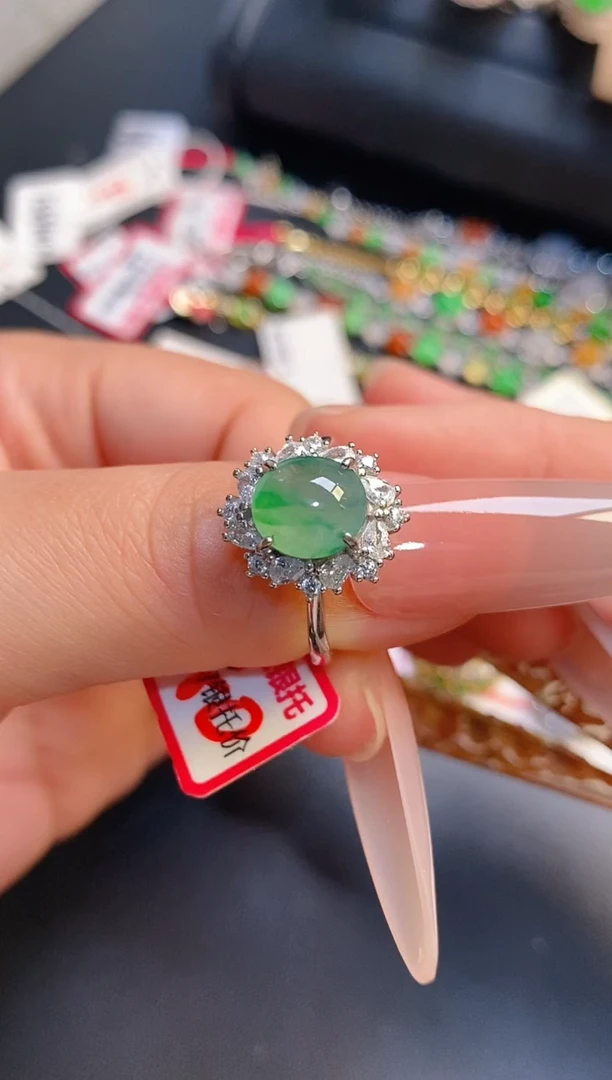 银S925镶嵌戒指翡翠天然