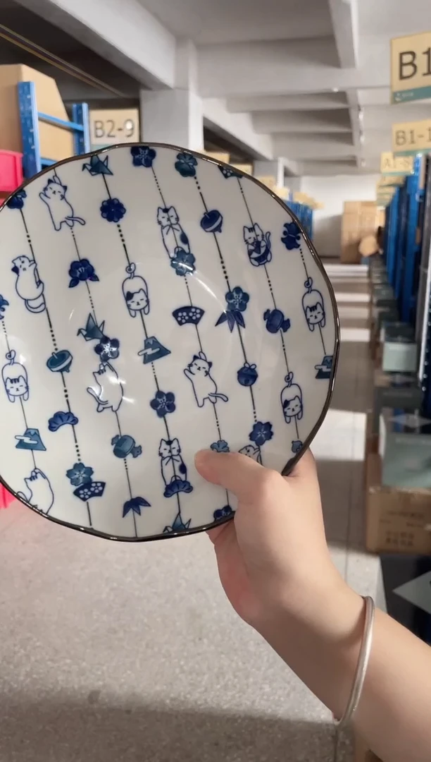 陶瓷舞猫·福簾 8.2英寸深盘