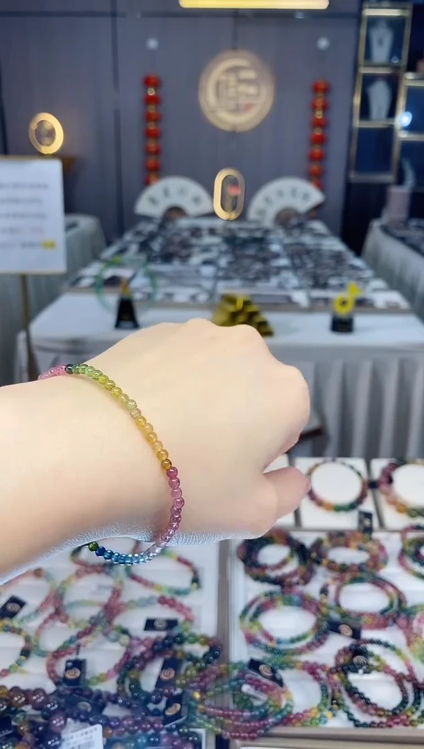 未镶嵌老矿碧玺色标彩虹净体单圈手串3mm+碧玺dan多样性发货一条