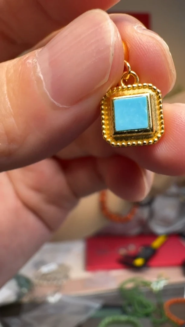 绿松石银S925镶嵌吊坠(不含链)绿松石S925银方型吊坠约4.5*4.5mm