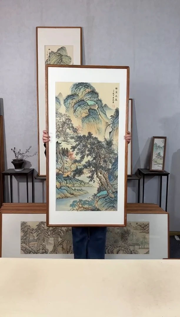 国画手绘*松溪泛隐*62*122cm带框发货