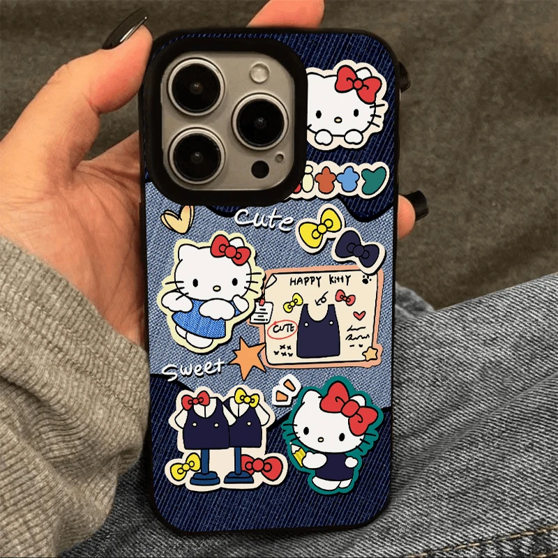 牛仔凯蒂猫适用苹果15手机壳iPhone13大孔14promax防摔12软11亮面