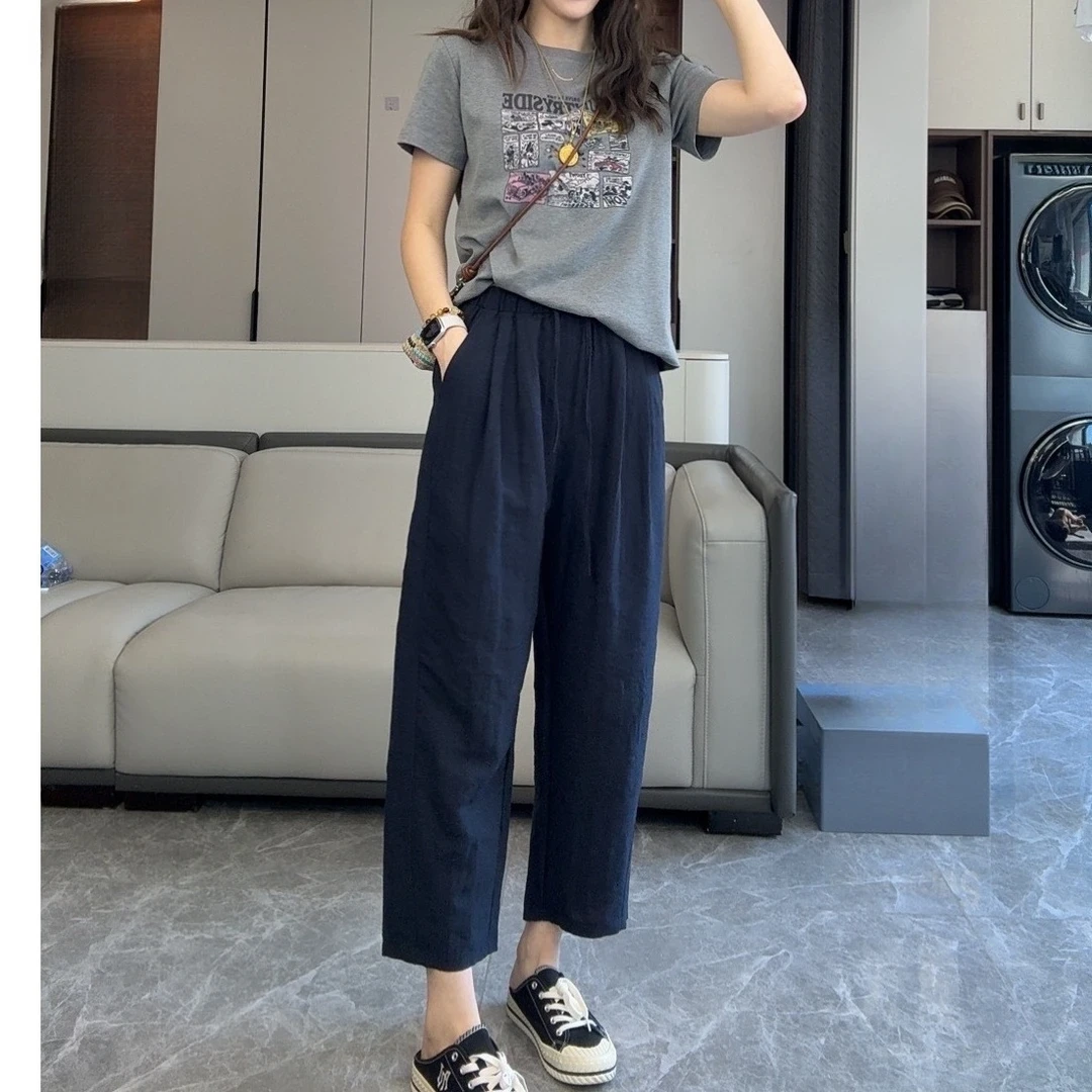 【现货+运险】莱赛尔亚麻女宽松直筒休闲小个子显瘦九分阔腿裤6206