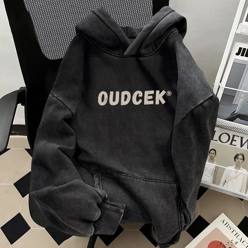 特大码300斤重磅水洗做旧连帽卫衣加厚秋冬季青少年个性国潮高街