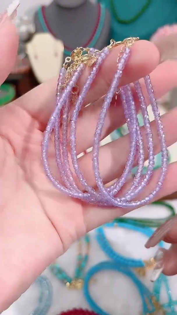 手链锂辉石银S925镶嵌紫13.14