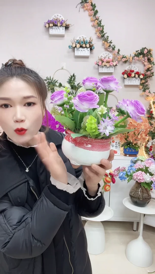 紫色茶苞+陶瓷盆