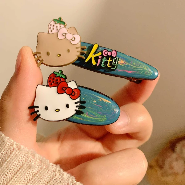 可爱Kitty绿色发夹边夹侧边碎发刘海夹女高级感鸭嘴夹子发卡头饰