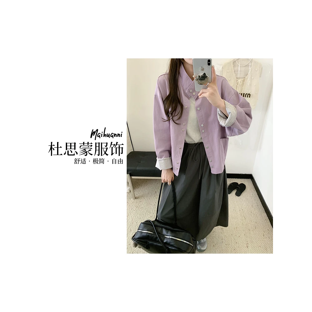 （杜思蒙服饰）25193-“百搭单品”韩系运动舒适宽松休闲带扣外套