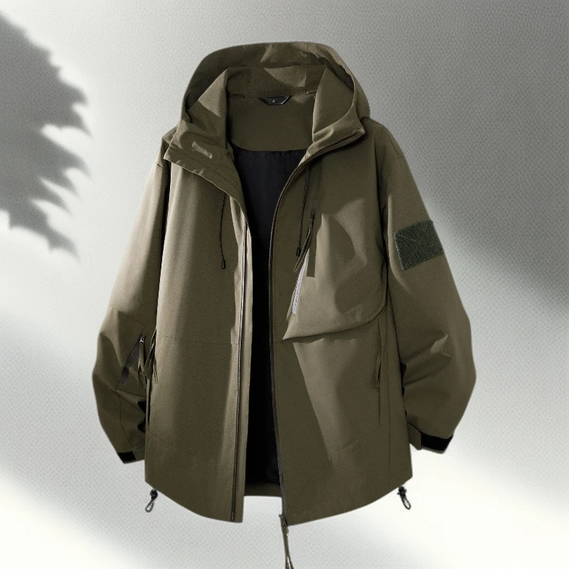轻奢高档秋冬潮流工装风短款连帽冲锋衣户外夹克时尚百搭男款外套