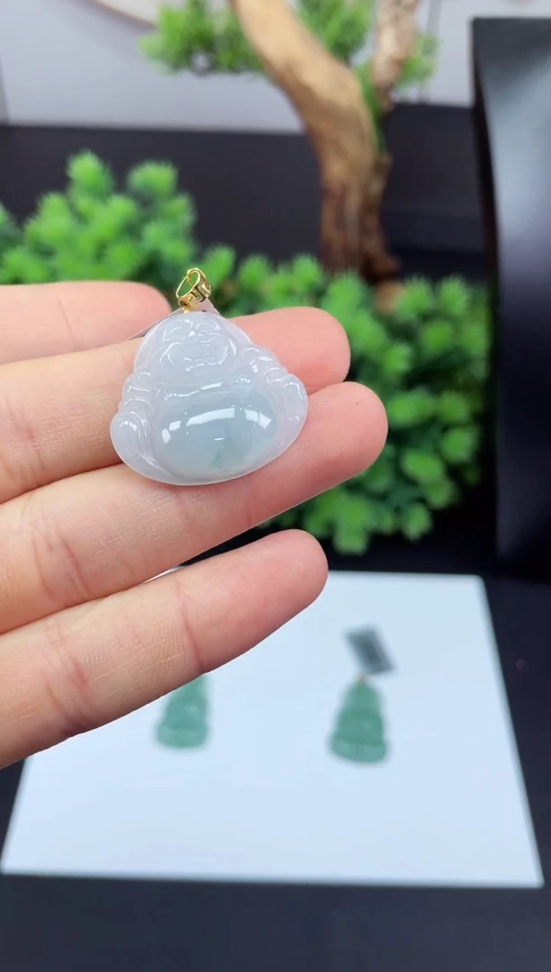 吊坠(不含链)18K金镶嵌翡翠佛公@@CMT575-1