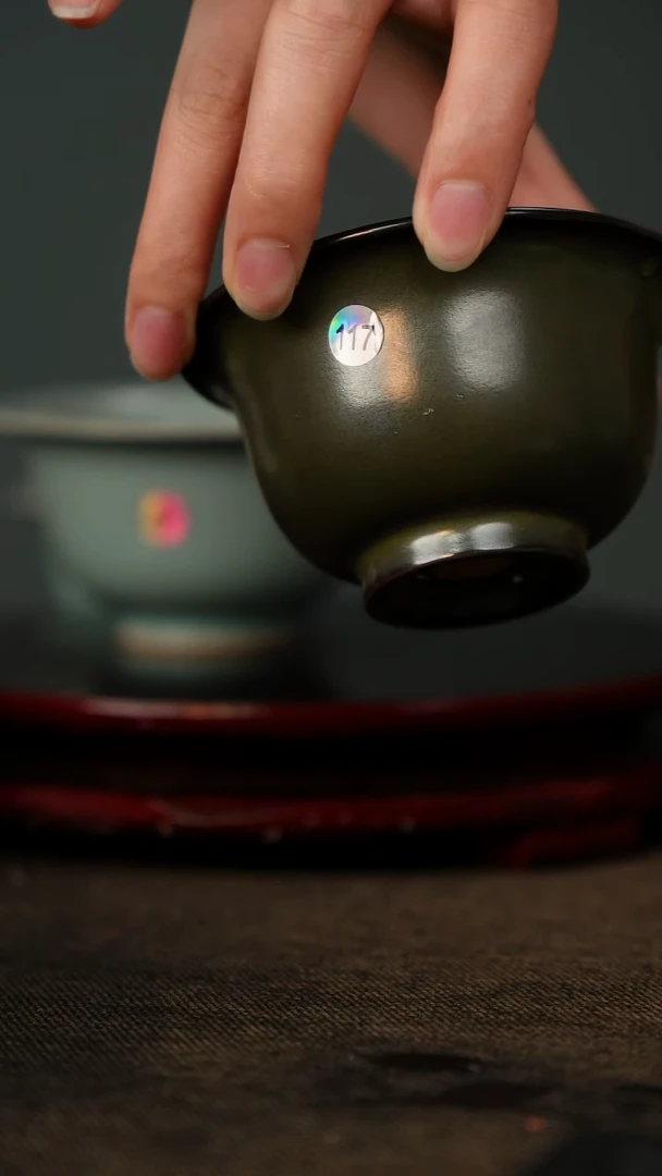 柴烧 乌金釉 支钉烧 压手杯 大师亲签底款