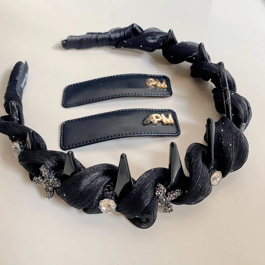 PM蝴蝶水钻带齿发箍送一对轻奢BB发夹