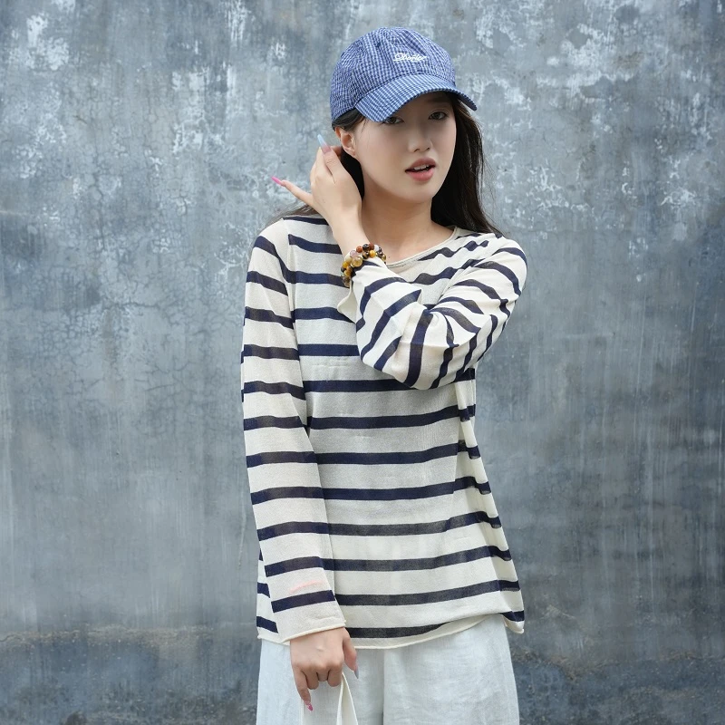 BRCP/布然初品【暮云】条纹针织衫长袖薄款圆领休闲百搭千金风S2524