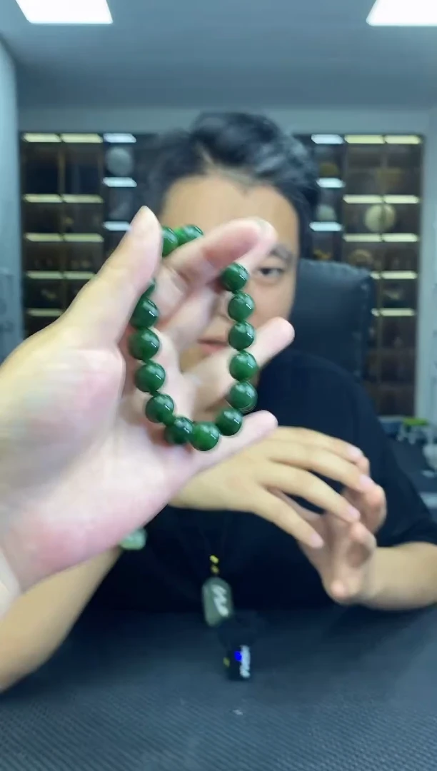 颈饰未镶嵌和田玉碧玉圆珠卡12手串
