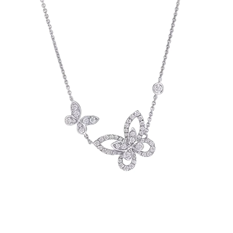 实验室培育钻石铂金PT950幻影两只蝴蝶项链女现货锁骨链高级镶嵌