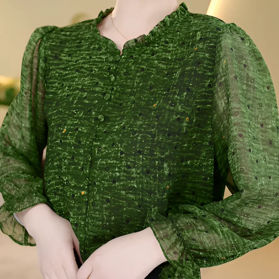 1519-春夏新款简约圆领通勤绿意盎然衬衫女