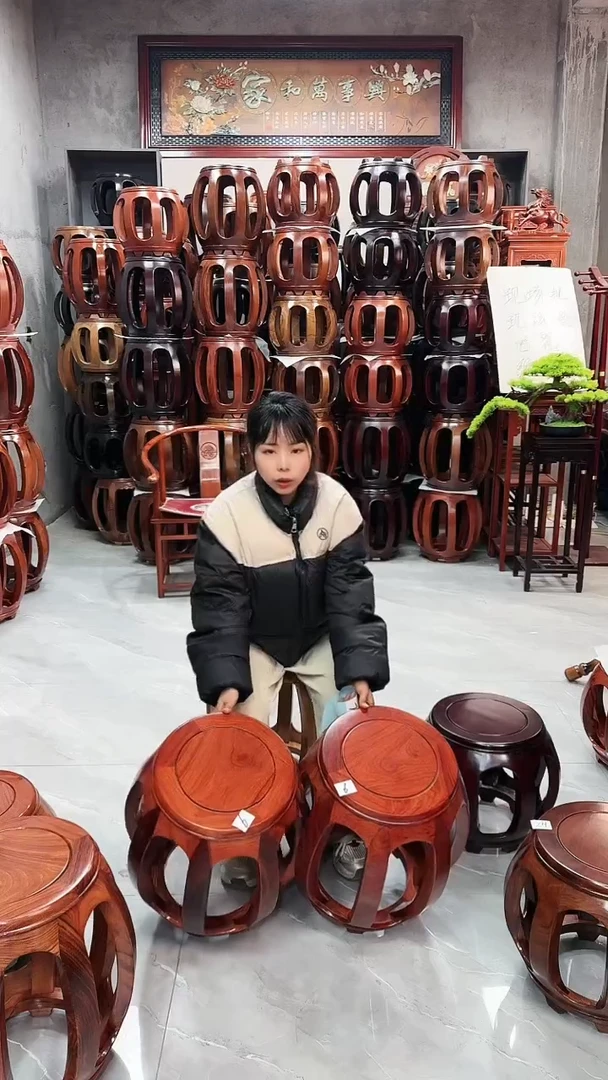 【闪购商品】花梨木类家具花梨木花梨色大号鼓凳一对6号